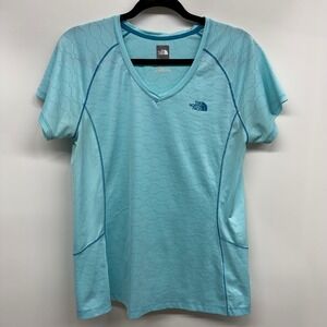 The North Face Womens‎ Blue Geometric Print V Neck Athletic Top T Shirt Large
